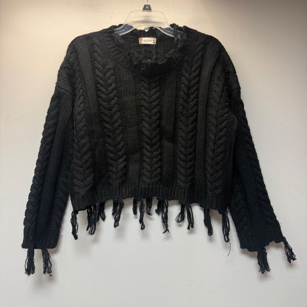 Altar'd State Sweater Womens S Black Excellent Fringed Hem Distressed MWT9610